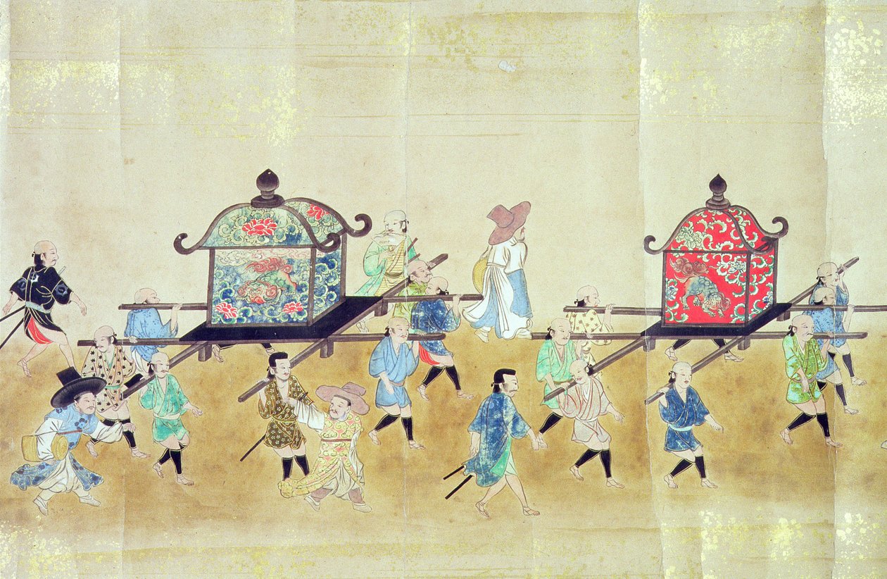 En del av den sjette koreanske ambassaden til Japan på tidspunktet for arvefølgen i Tokugawa Ietsuna i 1651, muligens av Kano Masanobu (1625-94) 1655-57 (rullemaleri) (se også 120822 og 120823) av Japanese School