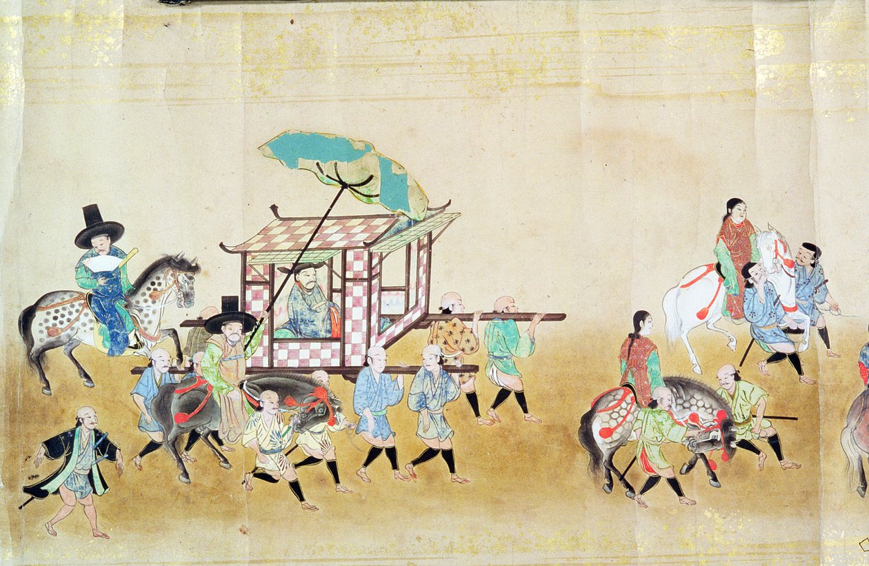 En del av den sjette koreanske ambassaden til Japan på tidspunktet for rekkefølgen i Tokugawa Ietsuna i 1651, muligens av Kano Masanobu (1625-94) 1655-57 (rullemaleri) av Japanese School