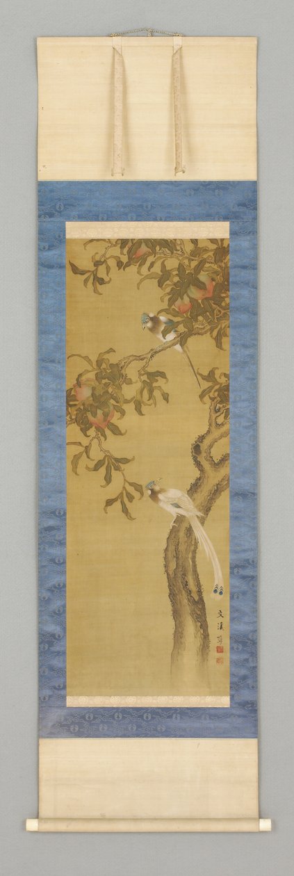 Fersken og fugler, tidlig på 1800-tallet av Japanese School