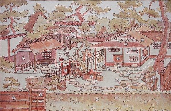 Plan over en tehage, sent på 1800-tallet (farge litho) av Japanese School