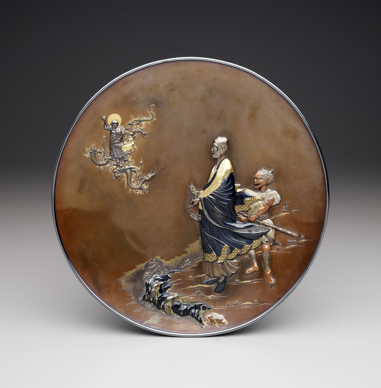 Plakett, Meiji-perioden. ca. 1870 (sølv, kobber og forgylt) av Japanese School