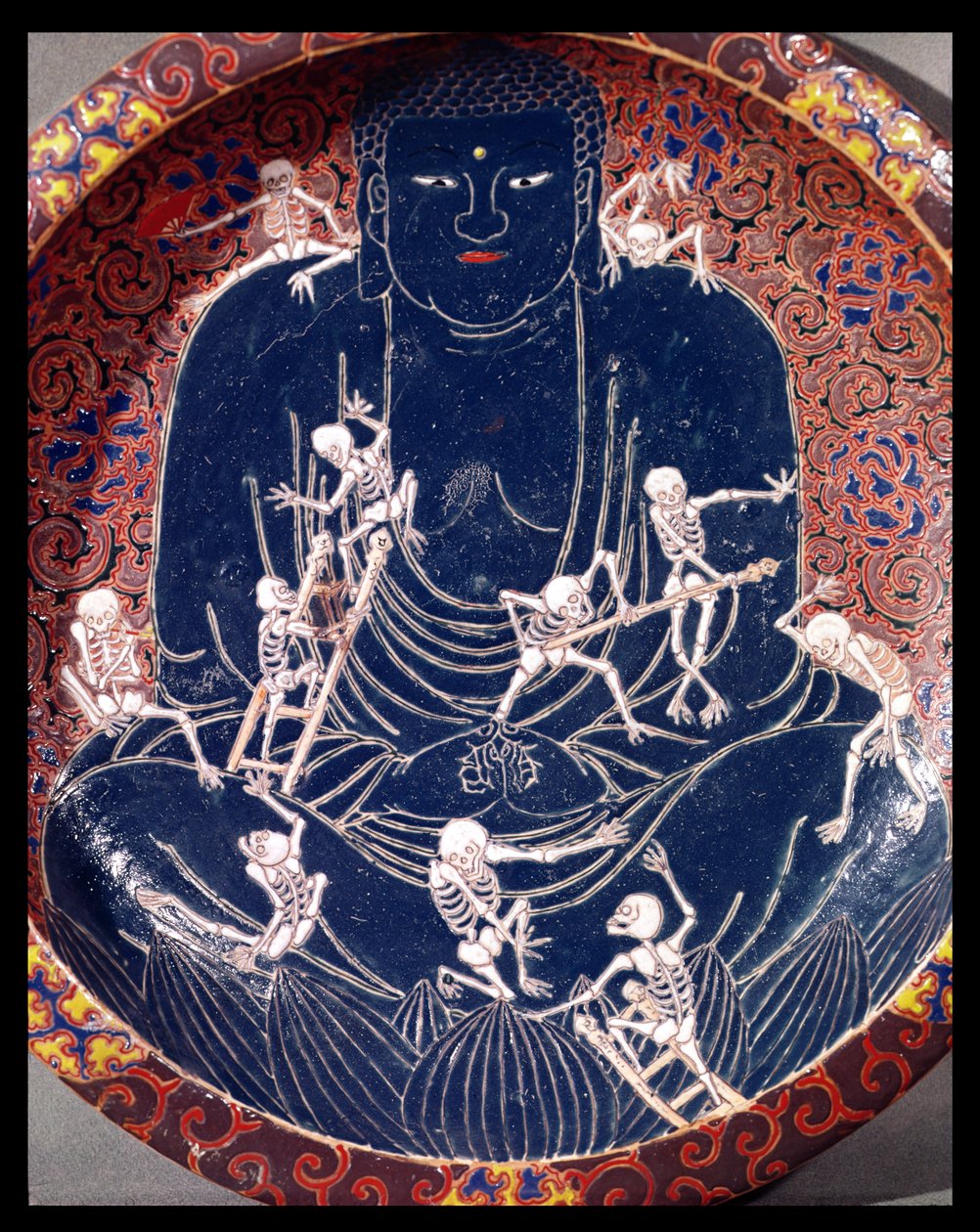 Plate som viser Buddha med ti skjeletter (keramikk) (detalj) (se også 182441) av Japanese School