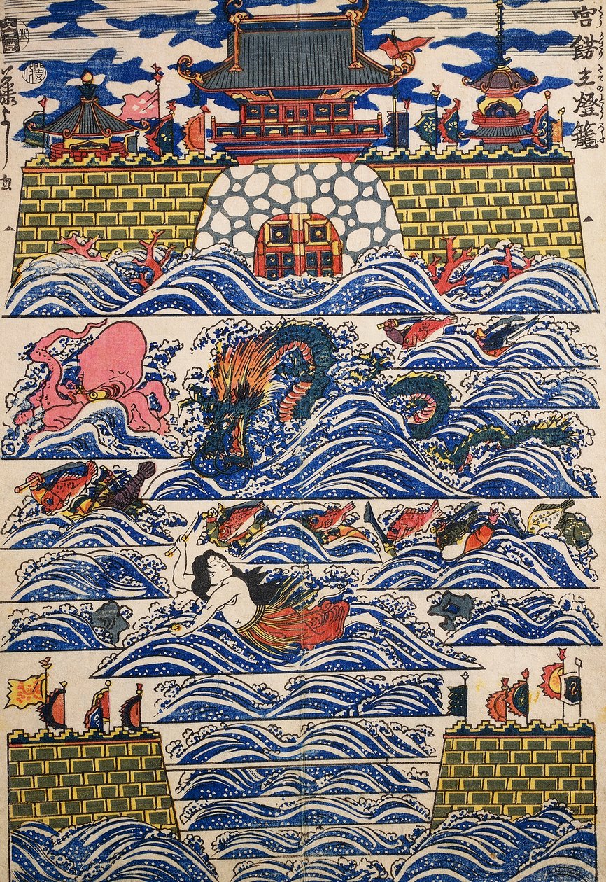 Port som bryter bølger av havet, dekorativt panel av Japanese School