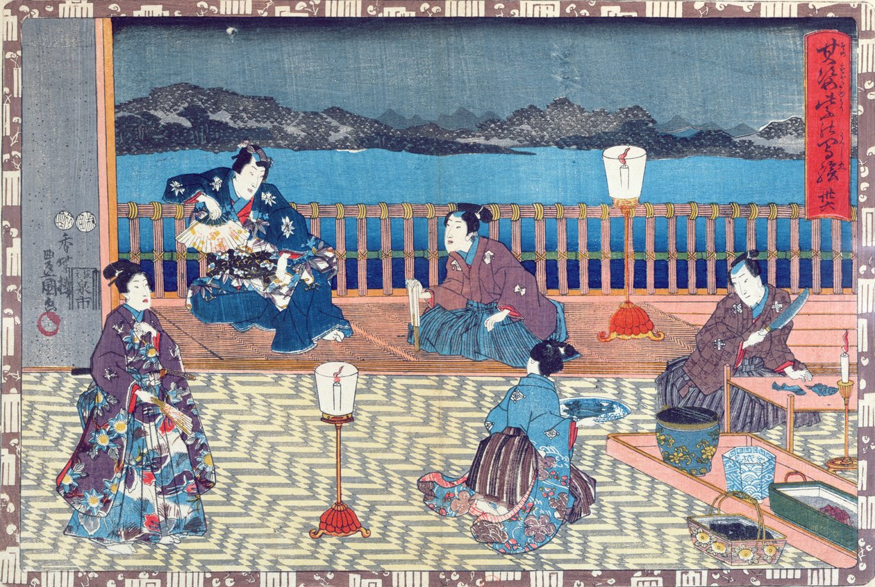 Tilberedning av fisk (fargetresnitt) av Japanese School