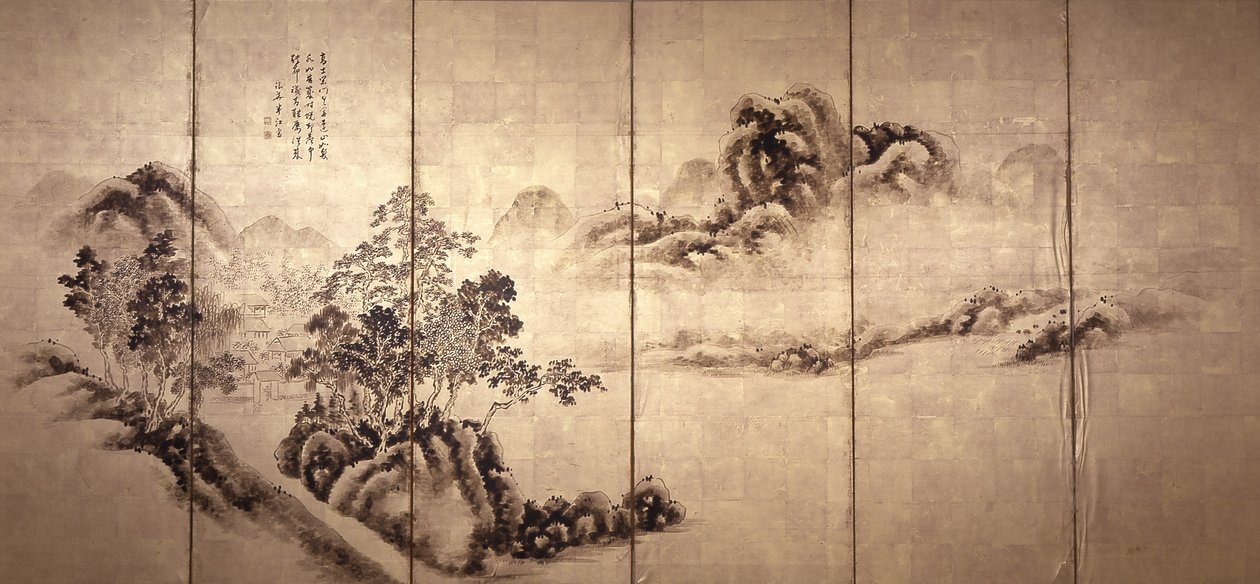 Recto: Landscape After Mi Fei, ca. 1810 (blekk på bladgull) av Japanese School