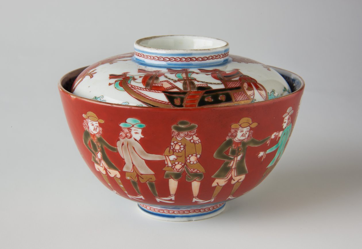 Risskål og deksel, muligens 1800-tallet (Ko-Imari ware, porselen med underglasur blå og overglasur emalje) av Japanese School
