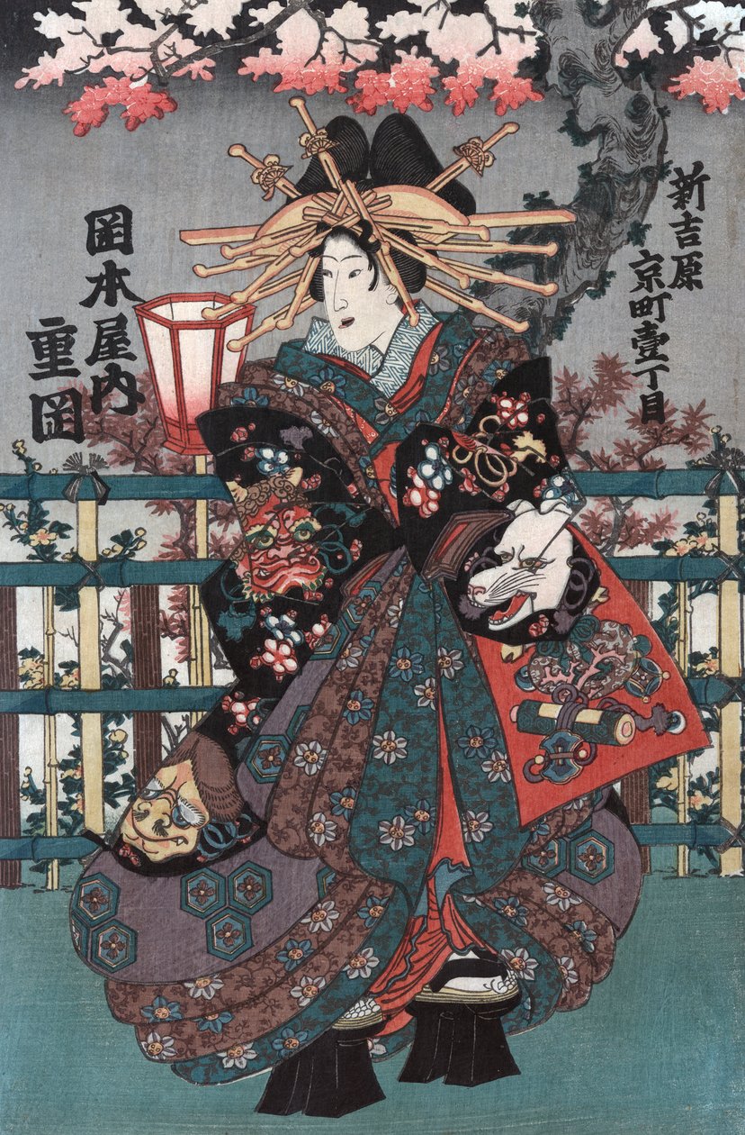 Høyre panel fra en japansk kurtisan-triptykon av Japanese School