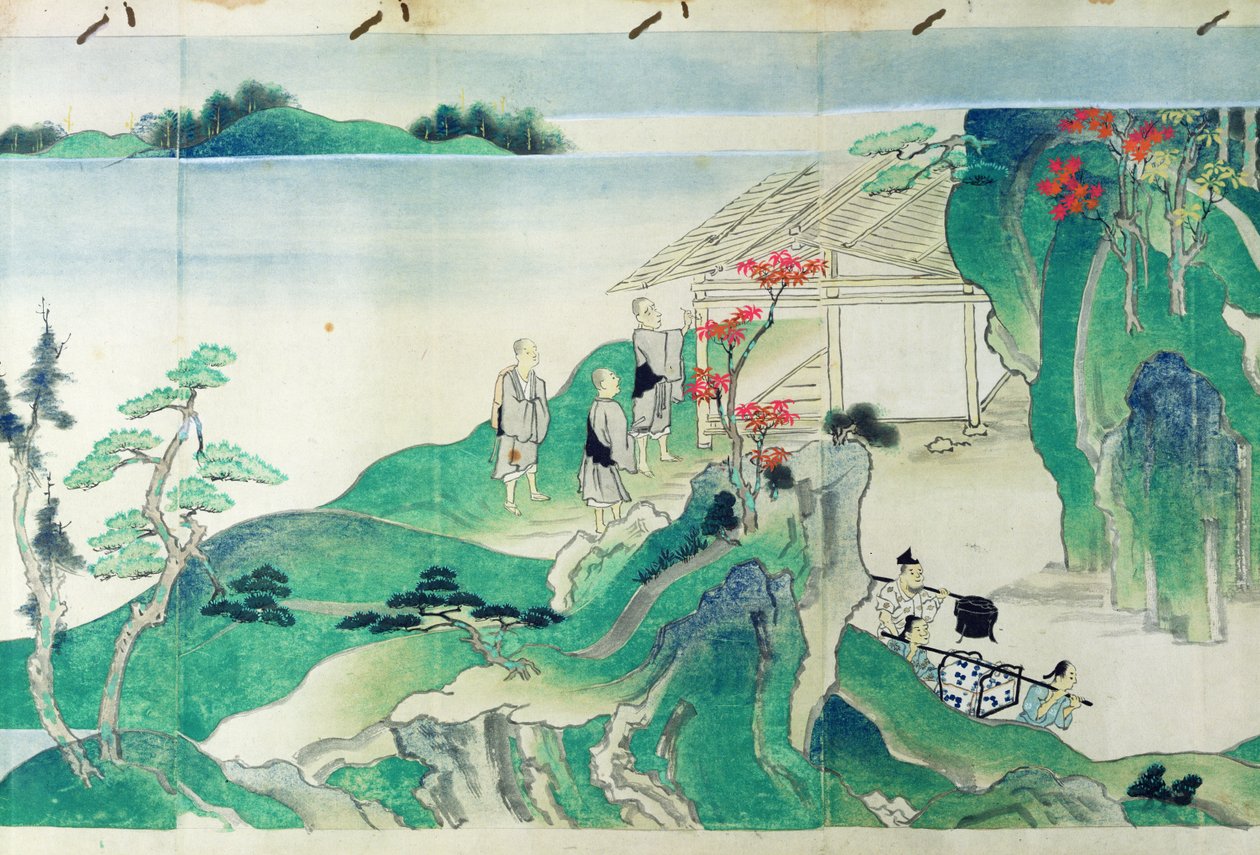 Tjenere, fra en illustrert historie om munken Ippens liv (1239-89) (wc på papir) av Japanese School