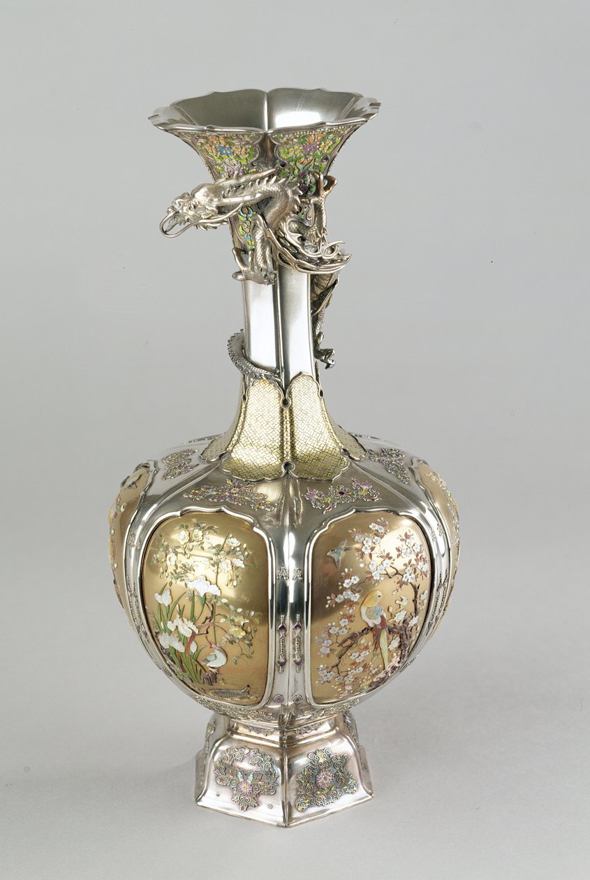 Sølv, forgylt og emalje shibayama vase, sent på 1800-tallet (metallarbeid) av Japanese School