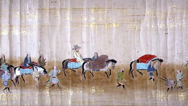 Sjette koreanske ambassade til Japan i Meireki 1 på tidspunktet for Tokugawa Ietsunas arvefølge i 1651, muligens av Kano Masunobu (1625-94) (rullemaleri) (detalj) av Japanese School