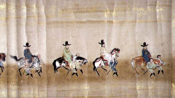 Sjette koreanske ambassade til Japan i Meireki 1 på tidspunktet for Tokugawa Ietsunas arvefølge i 1651, muligens av Kano Masunobu (1625-94) (rullemaleri) (detalj) av Japanese School