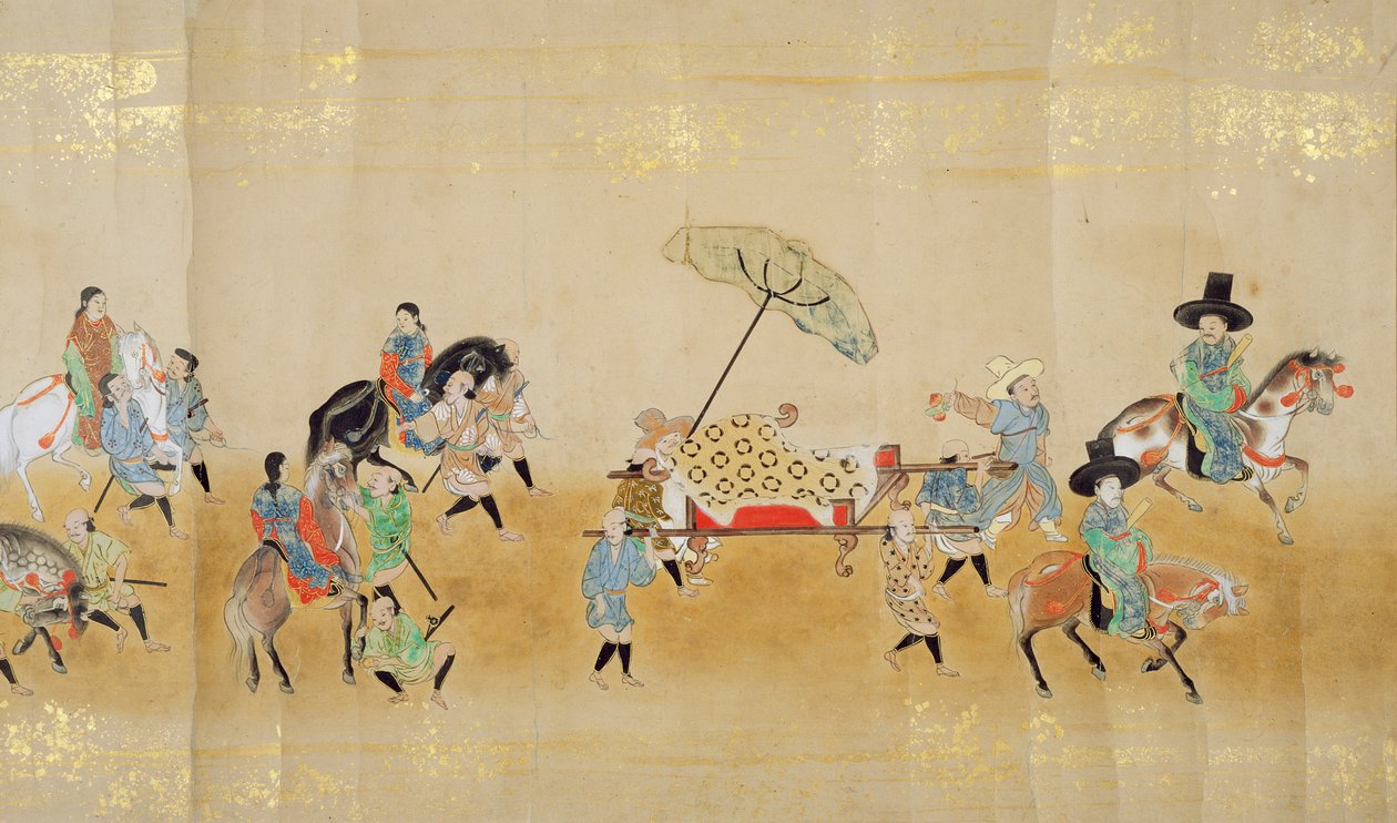 Sjette koreanske ambassade til Japan i Meireki 1 på tidspunktet for Tokugawa Ietsunas etterfølgelse i 1651, muligens av Kano Masunobu (1625-94) (rullemaleri) (detalj) av Japanese School