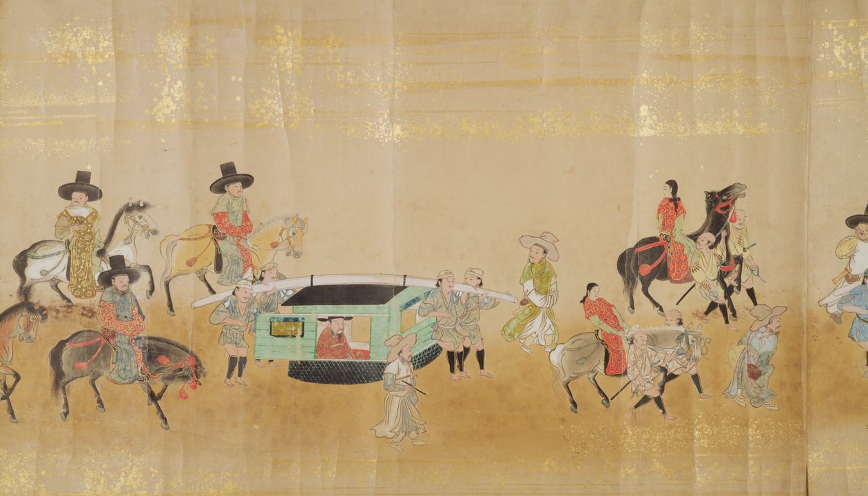 Sjette koreanske ambassade til Japan i Meireki 1 på tidspunktet for Tokugawa Ietsunas etterfølgelse i 1651, muligens av Kano Masunobu (1625-94) (rullemaleri) (detalj) av Japanese School
