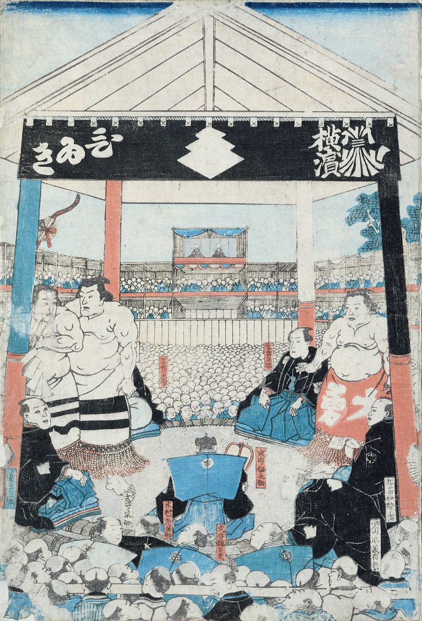 Sumobrytere i ferd med å begynne en kamp (treblokktrykk) av Japanese School