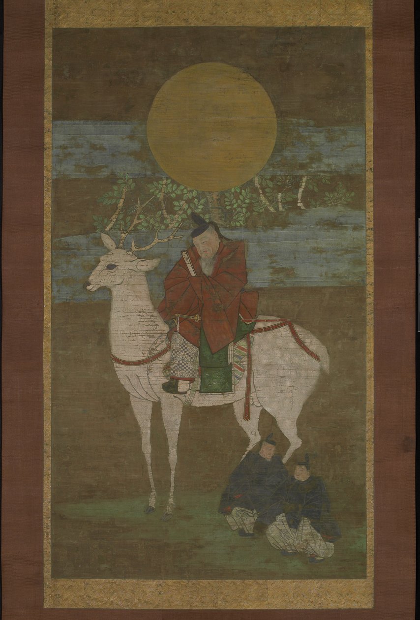 Avgangen fra Kashima (Deity of the Kasuga ut), sent på 1300-tallet (hengende rulle: blekk, farge og gull på silke) av Japanese School