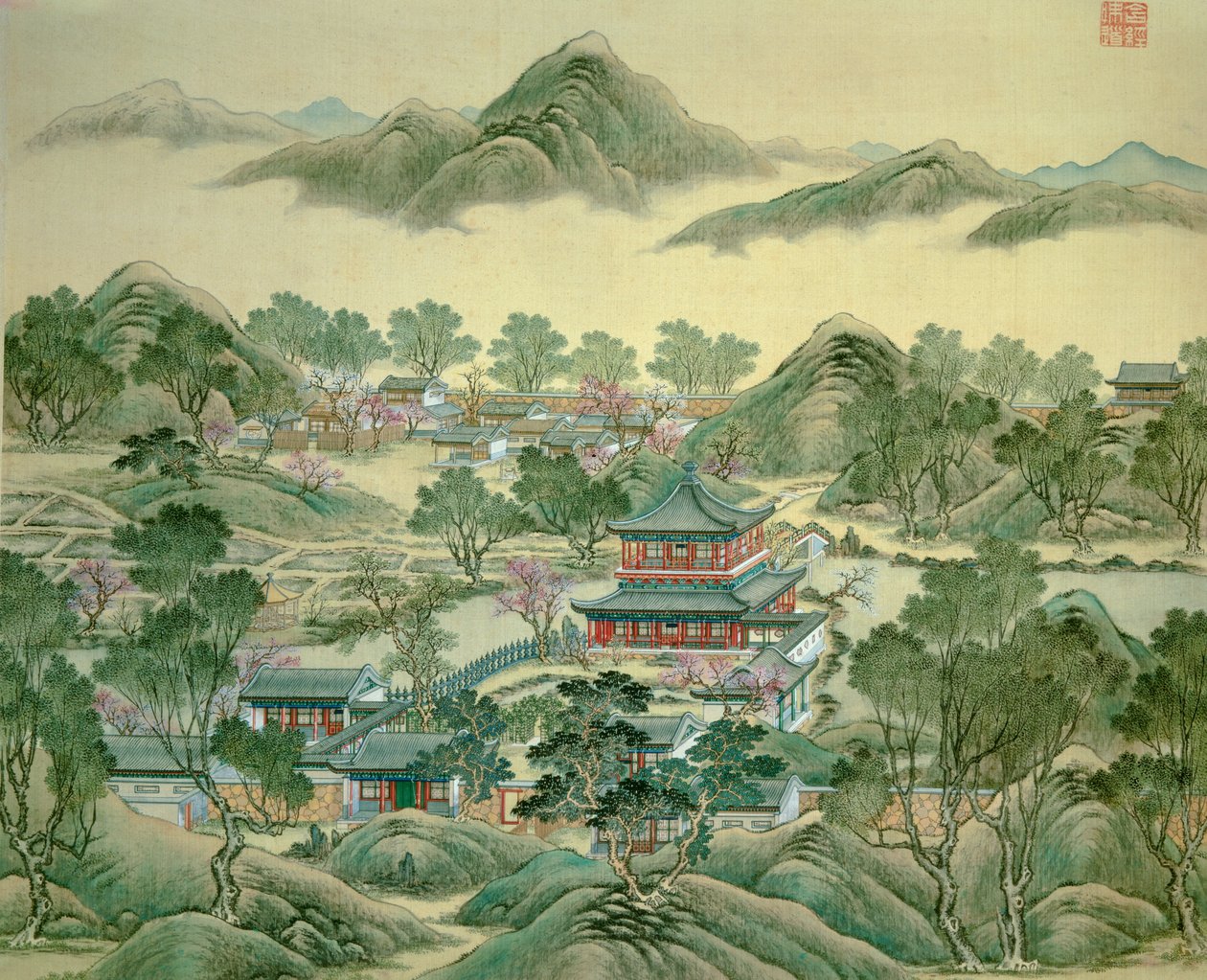 Detaljpaviljongen til et japansk trykk fra 1800-tallet. av Japanese School