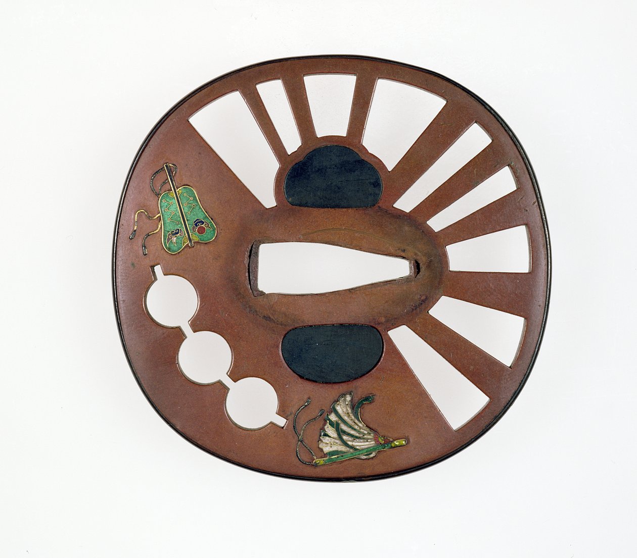 Tsuba dekorert med vifter (kobber med emalje) av Japanese School
