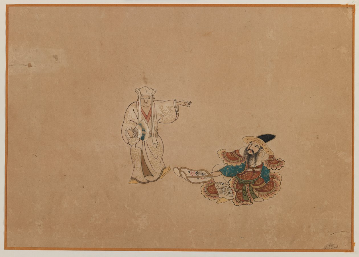 To figurer, albumbladmaleri (blekk og farge på papir) av Japanese School