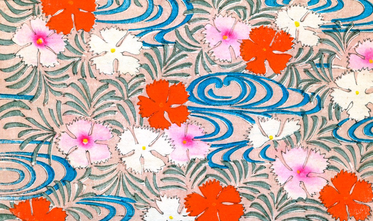 Treblokktrykk av nellikblomster av Japanese School
