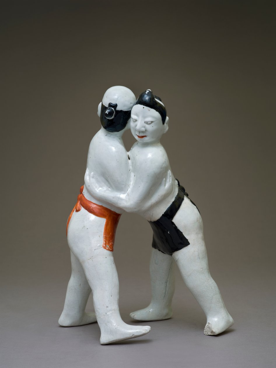 Wrestlers, japansk, sannsynligvis 1600-tallet (keramikk med polykrom underglasur) av Japanese School