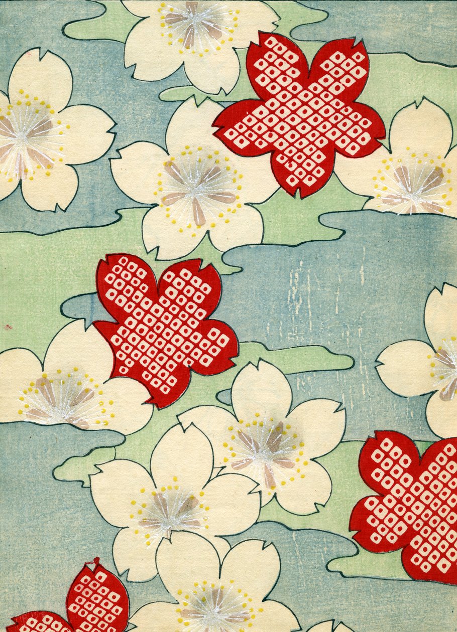 farget treblokktrykk av Dogwood Blossoms av Japanese School