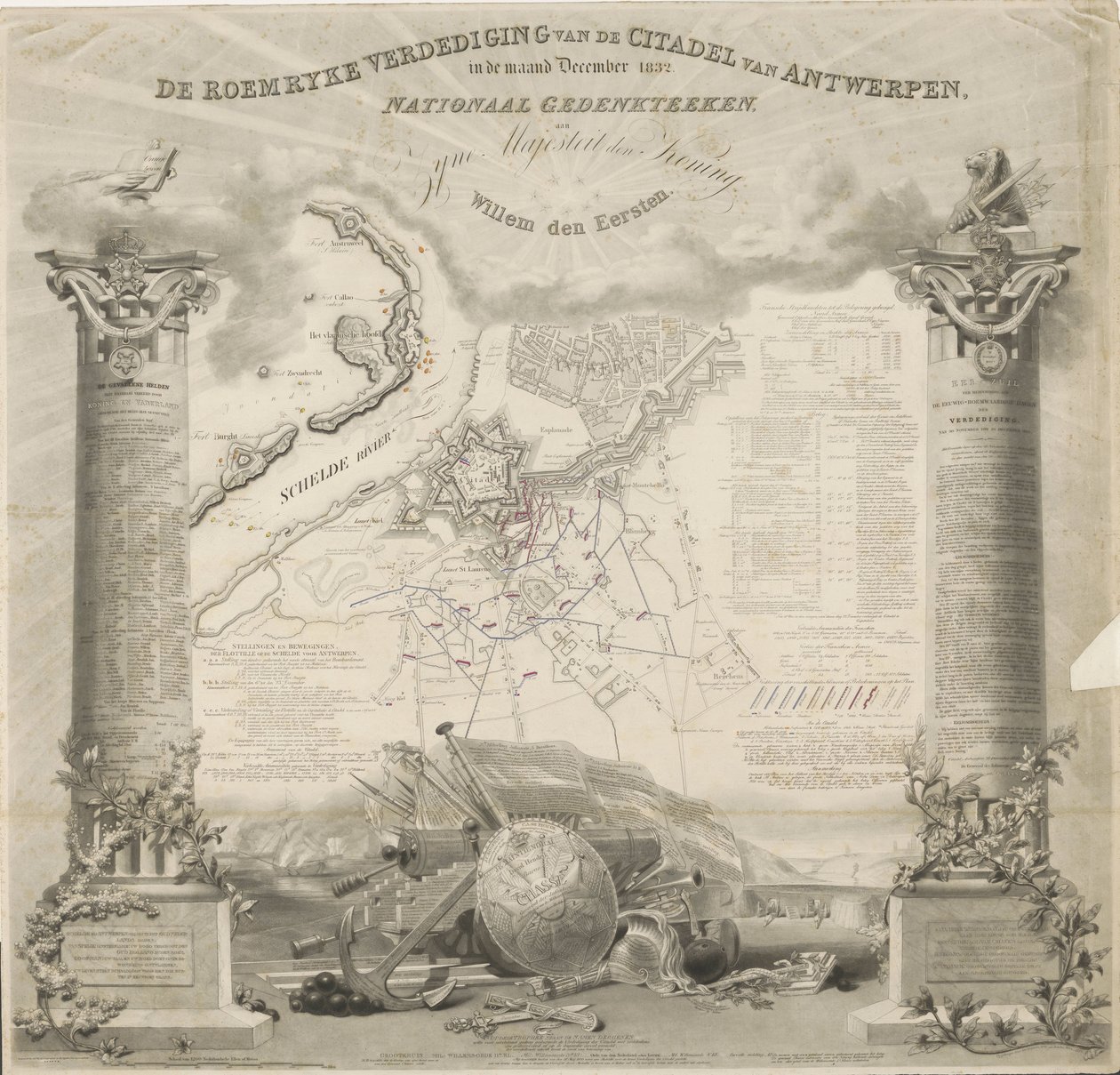 Roemryke-forsvaret av Citadel of Antwerpen, i desember måned 1832. Nasjonalt minnesmerke, til Hans Majestet Kongen, Willem den Eerste (tittel på objekt) av Ja.s Wyld