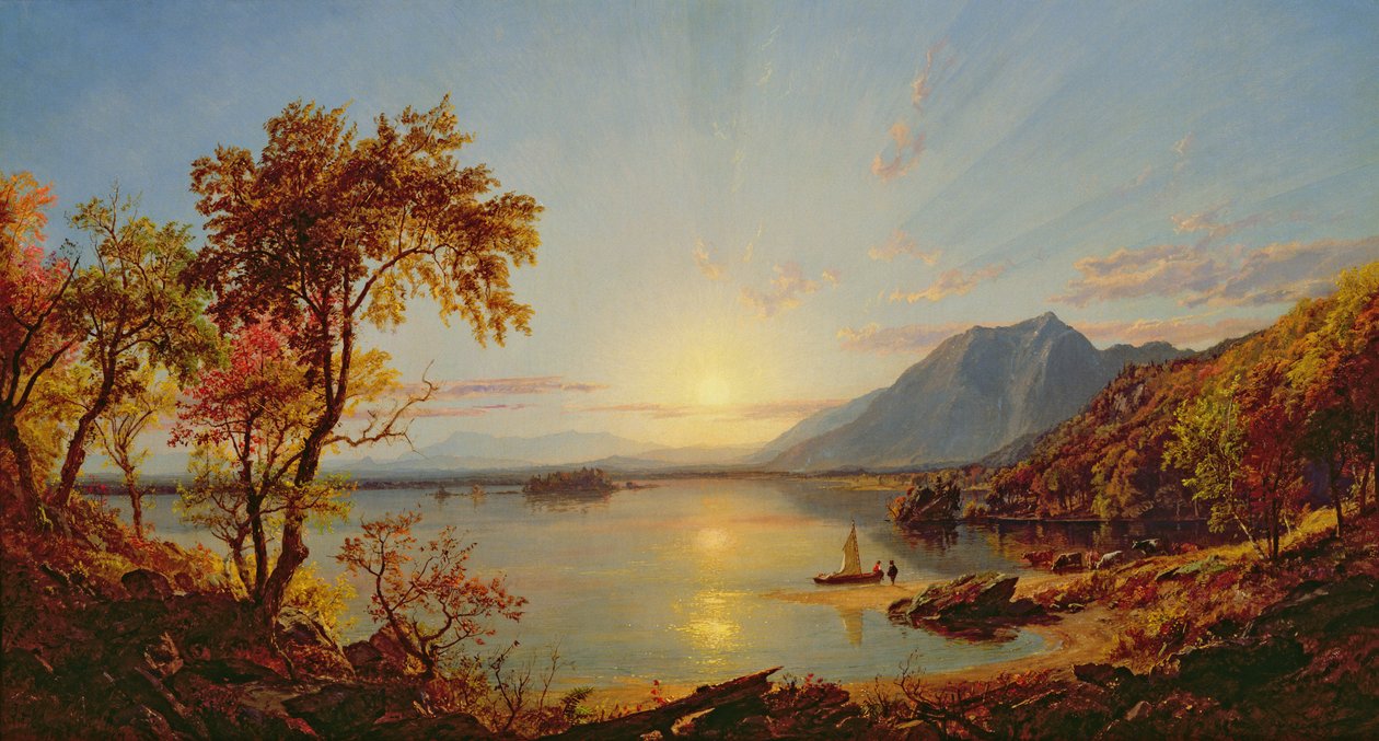 Solnedgang, Lake George, New York, 1867 av Jasper Francis Cropsey