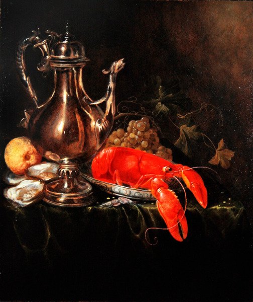 Et stilleben med sølv Ewer (olje på panel) av Jasper Geerards
