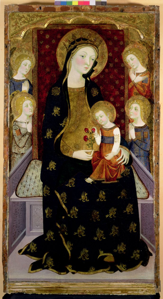 Madonna og barn med engler, 1360 (tempera og bladgull på panel) av Jaume Serra