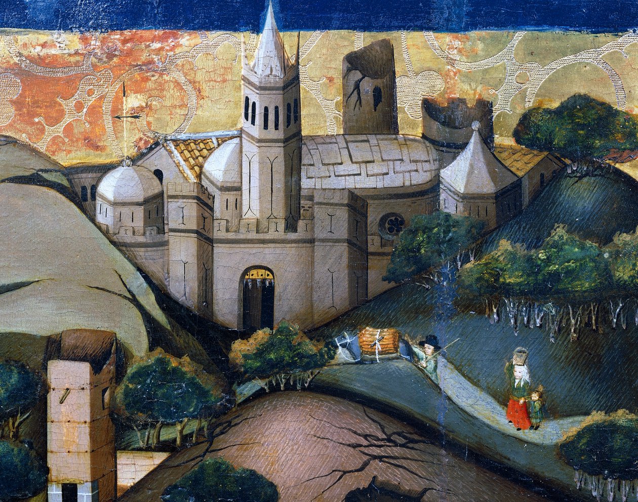 Landskap med Episcopal Church, detalj fra Flight into Egypt, altertavle fra Verdu av Jaume Ferrer