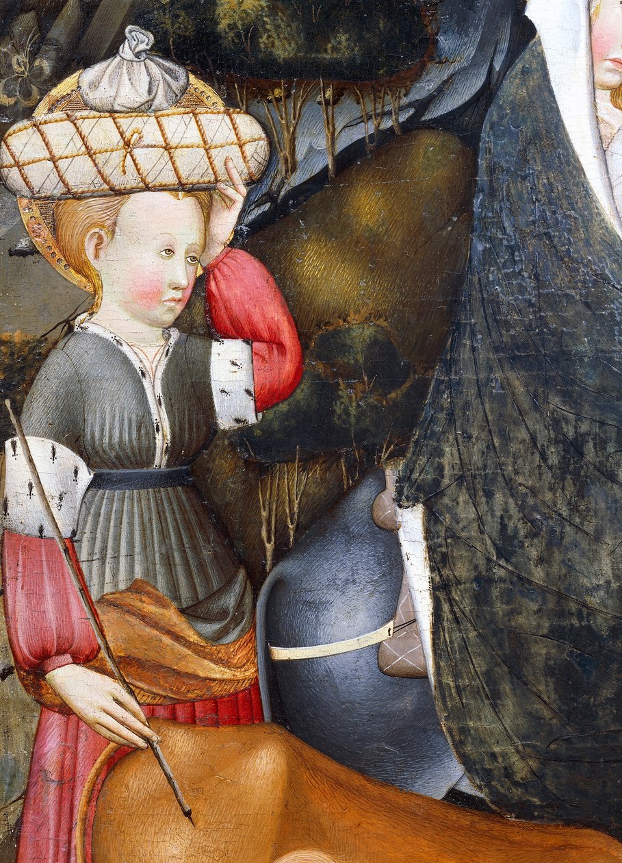 Tjener, detalj fra Flight into Egypt, altertavle fra Verdu av Jaume Ferrer