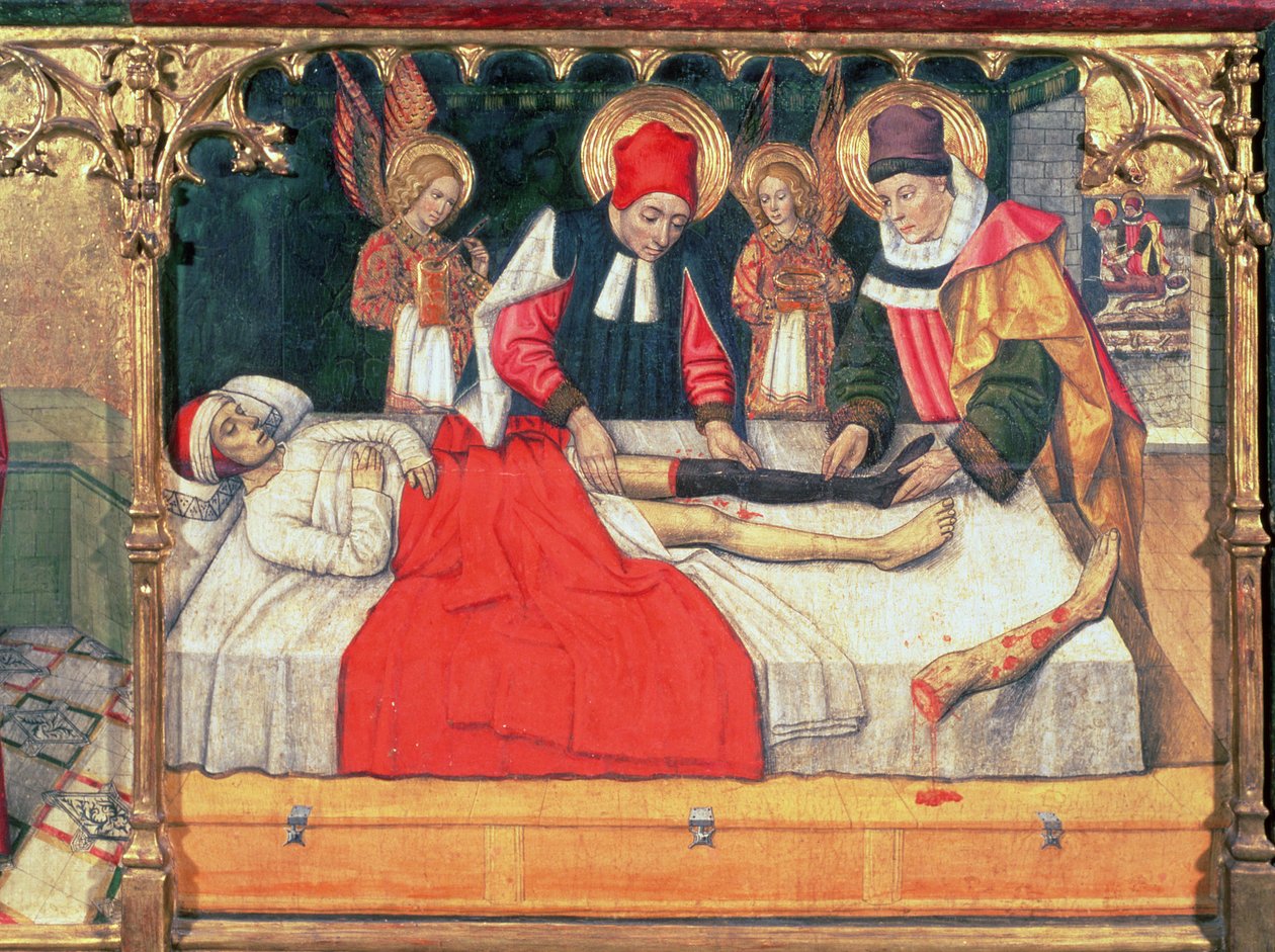 126-0035321 SS. Cosmas og Damian poder beinet til en etiopisk mann på stubben til diakon Justinian; av Jaume Huguet