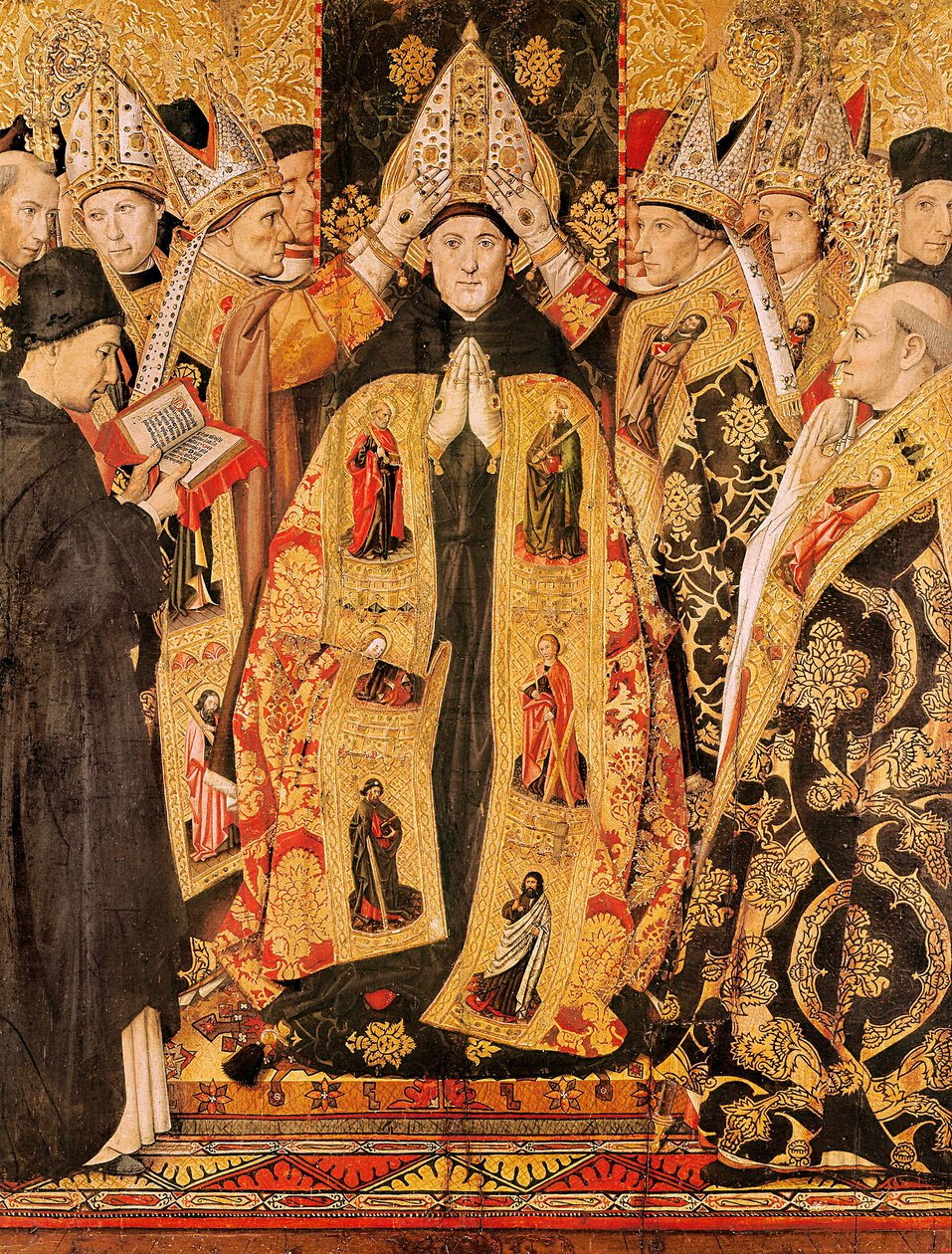 "" Innvielsen av St. Augustine av Hippo "" Altertavle av St. Augustine. Detrempe på tre av Jaume Huguet (1415-1492). 1466-1475. Fra St. Augustine-kirken i Barcelona. av Jaume Huguet