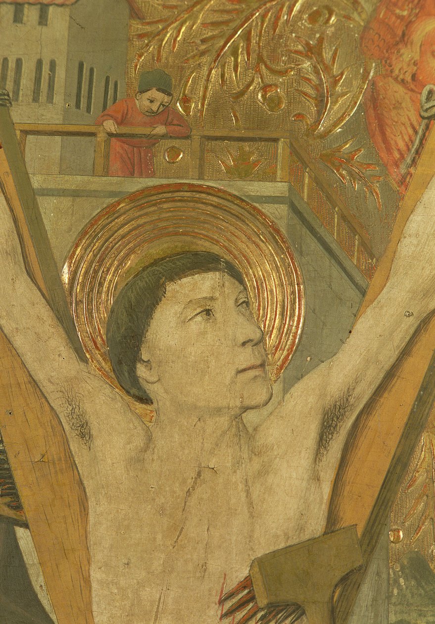 The Martyrdom of St. Vincent, detalj av Vincent på korset av Jaume Huguet