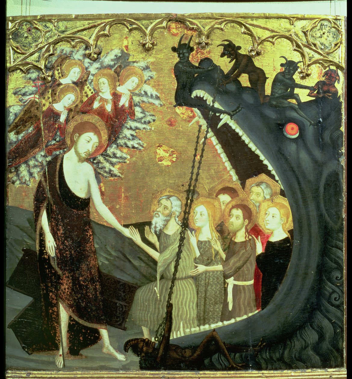 Panel av nedstigningen til Limbo, fra altertavlen til klosteret Santo Sepulchro, Zaragoza (tempera på panel) av Jaume Serra