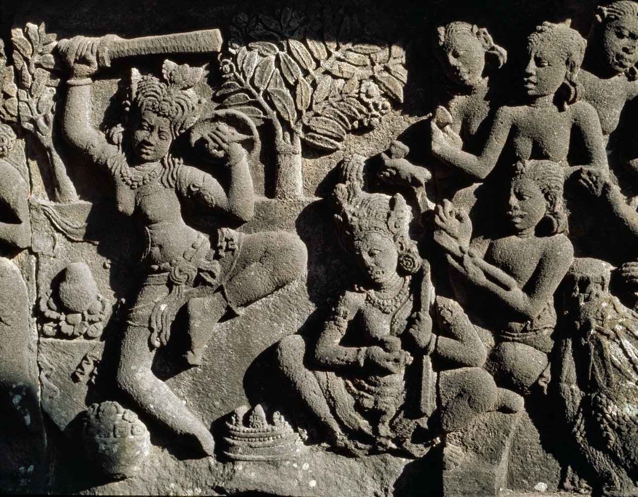 Relieff fra det hinduistiske tempelet av Javanese School