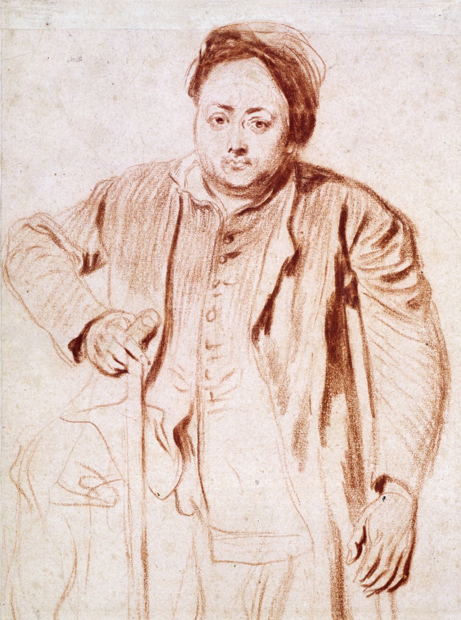 2266 Antonie de la Rogue, Man on Crutches, ca. 1714 (kritt på papir) av Jean Antoine Watteau