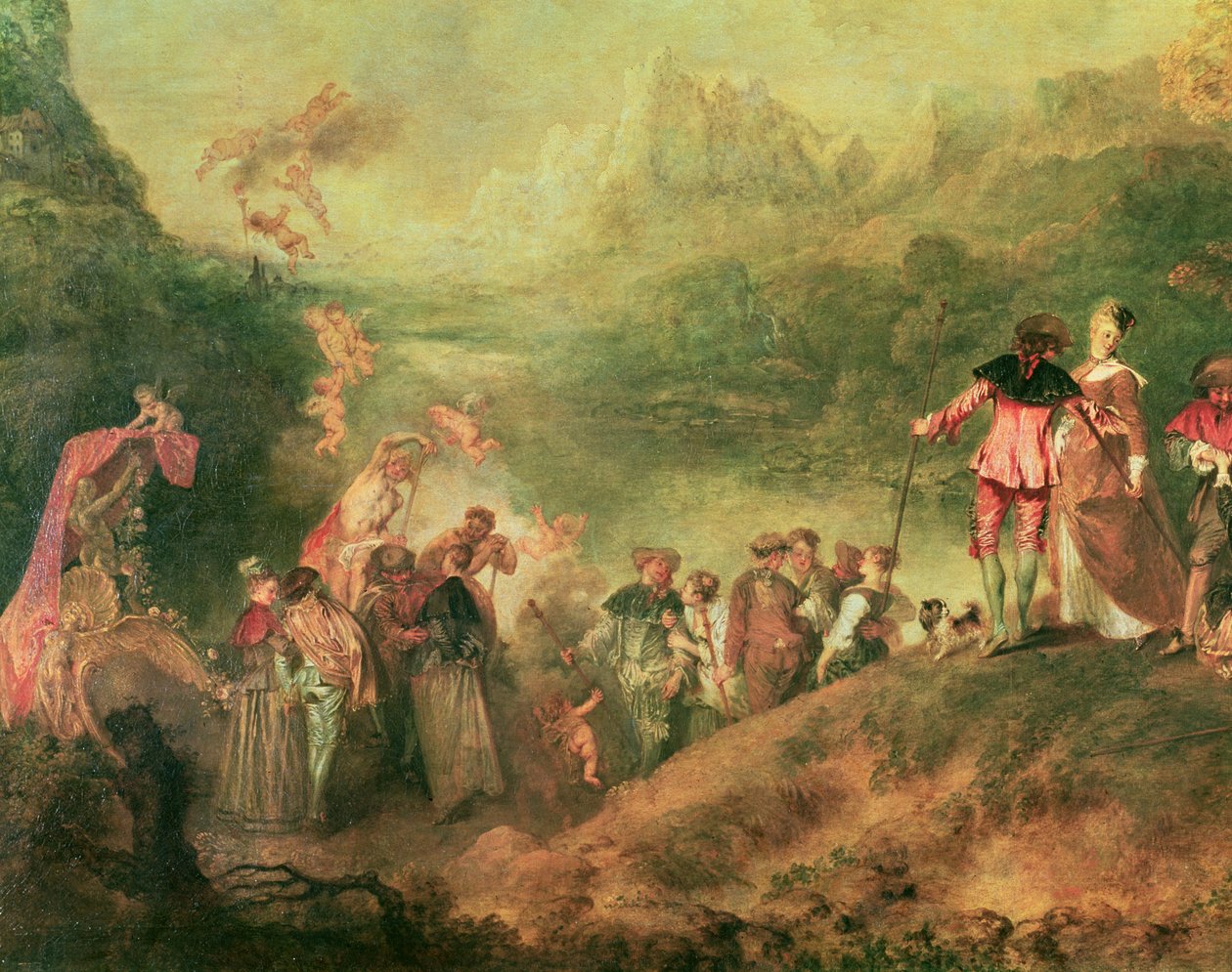 Ombordstigning for Cythera, 1717 olje på lerret detalj av 3755 av Jean Antoine Watteau