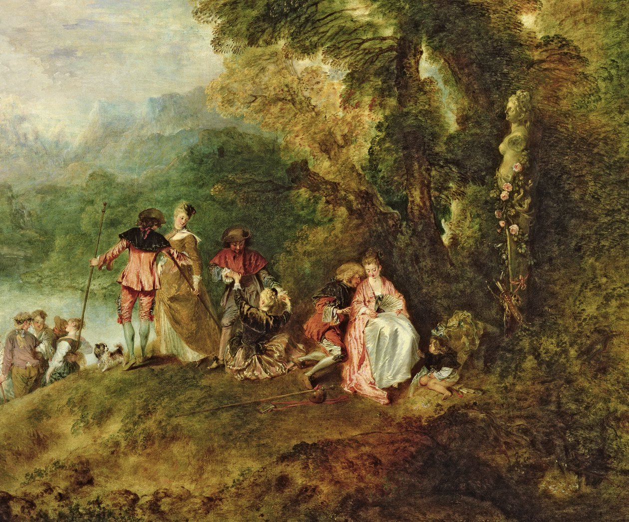 Ombordstigning for Cythera, 1717 olje på lerret detalj av 3755 av Jean Antoine Watteau