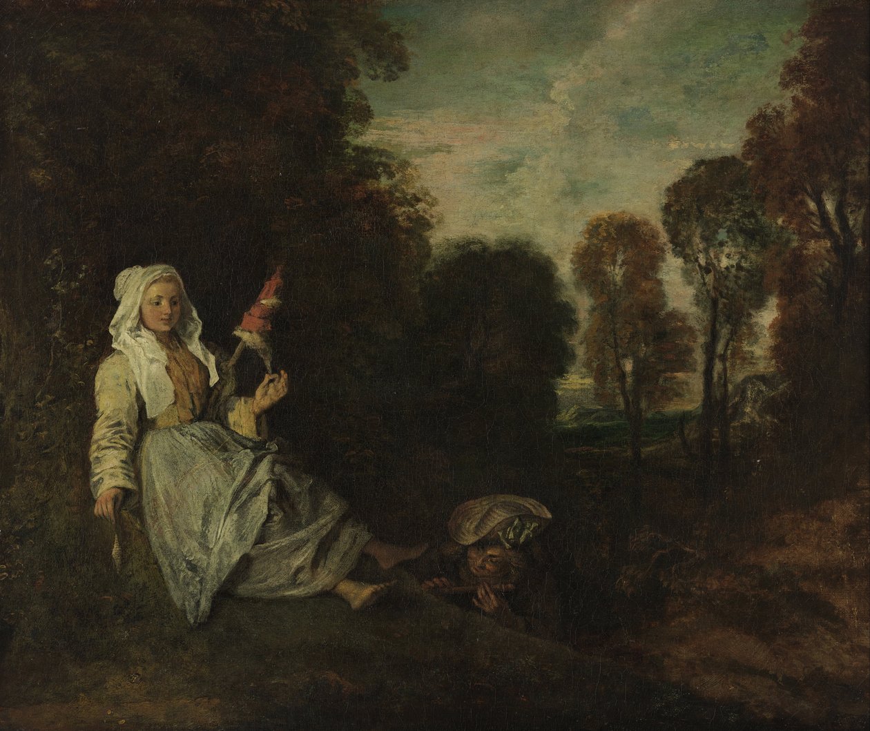 Kveldslandskap med Spinner av Jean Antoine Watteau