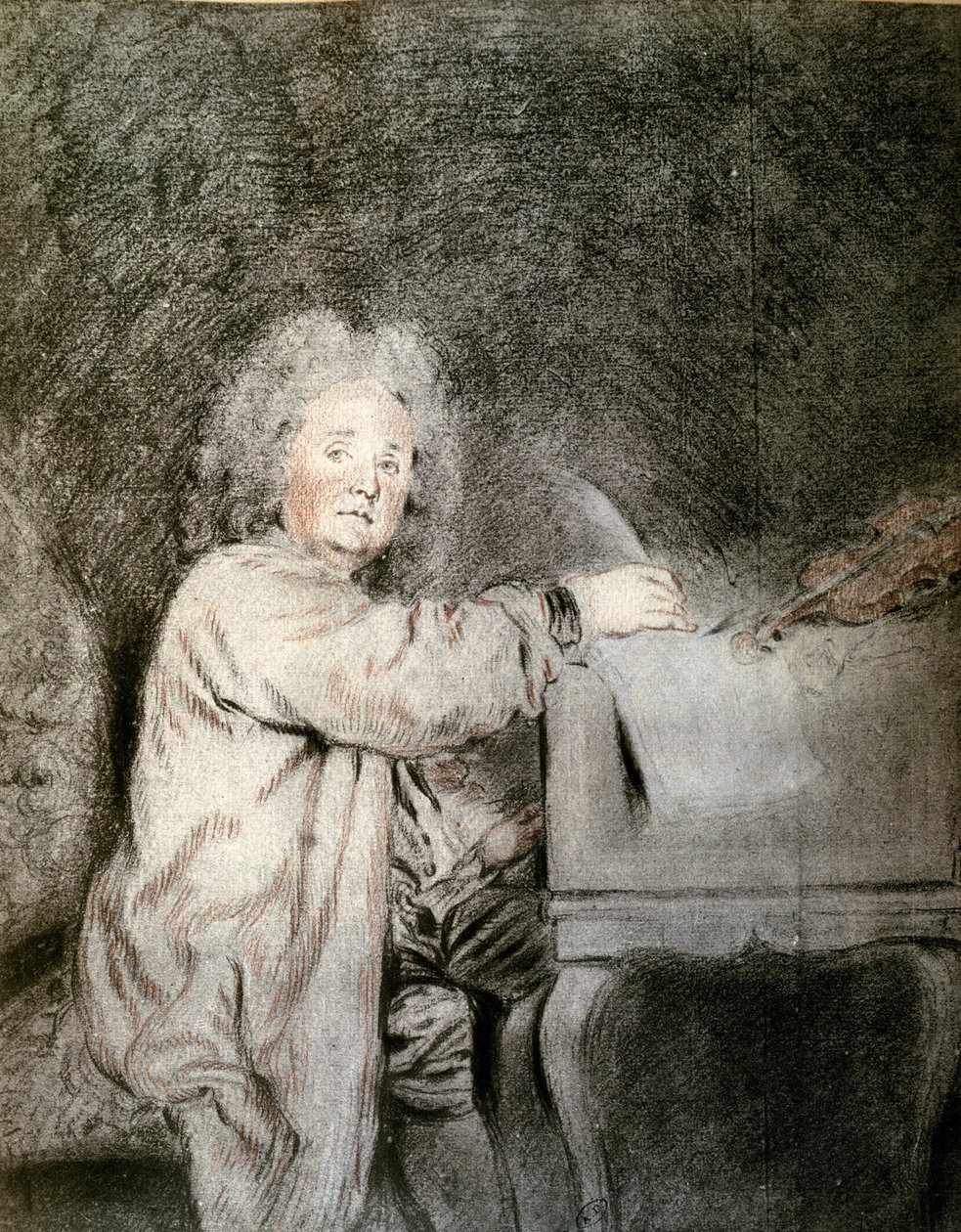 Jean-Ferry Rebel (1666-1747), ca. 1715 (kritt og fargestift på papir) av Jean Antoine Watteau