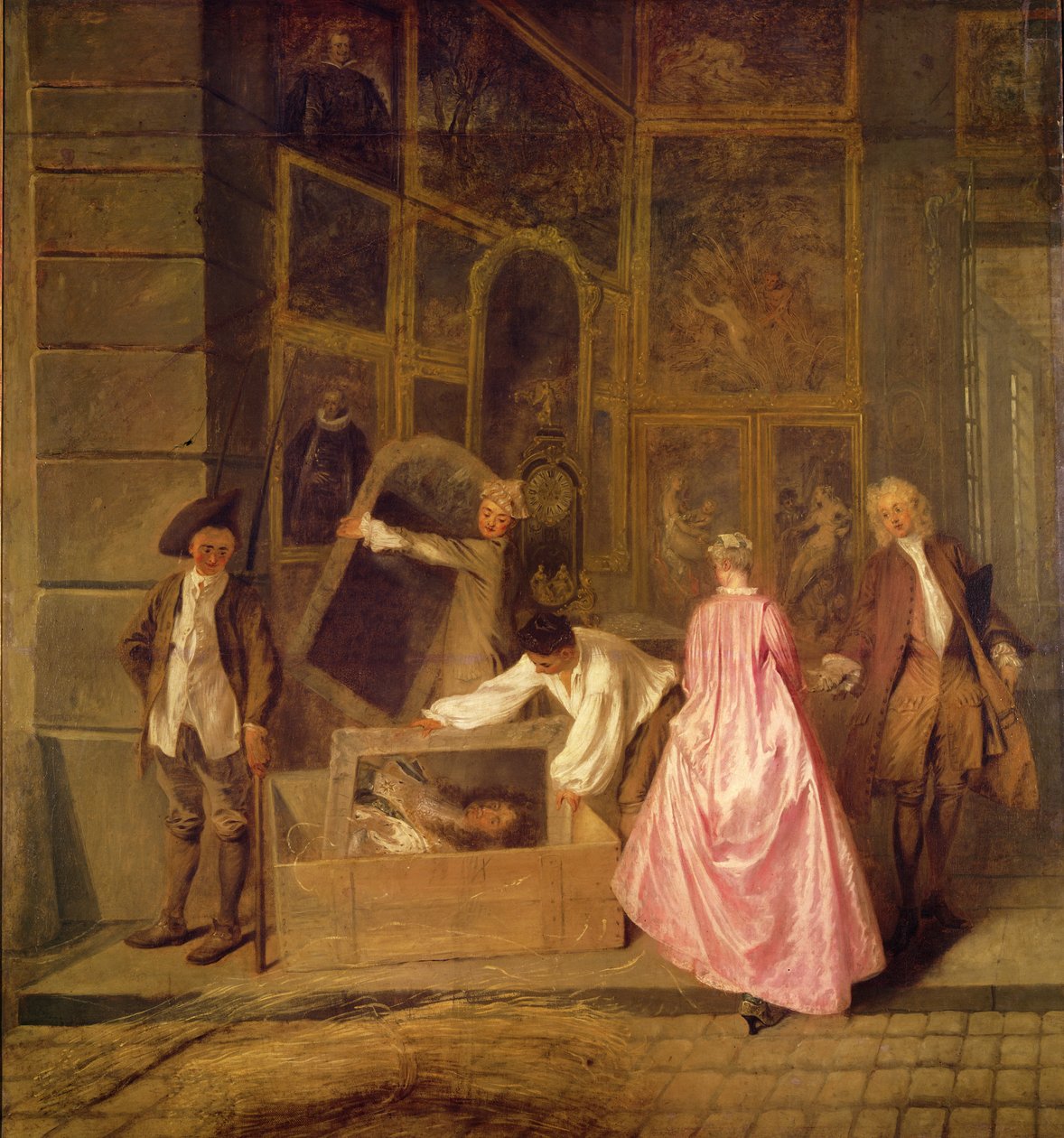 Lenseigne de Gersaint detalj av venstre seksjon, 1720 olje på lerret av Jean Antoine Watteau