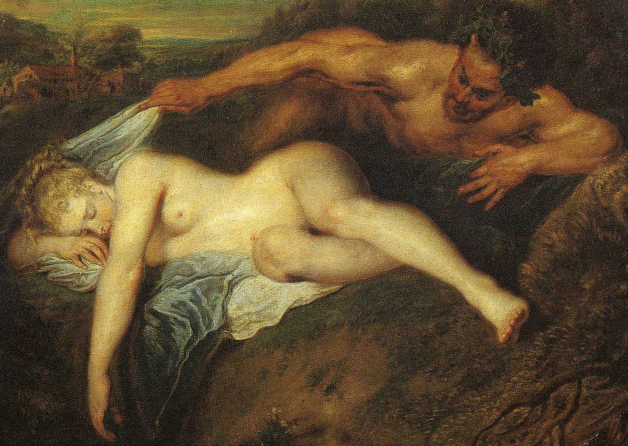 Nymfe og Satyr, også kjent som Jupiter og Antiope, detaljer av Jean Antoine Watteau