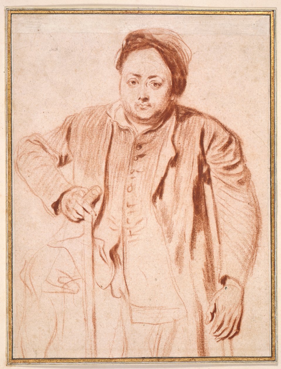 Portrett av Antoine de la Roque (rødt kritt på papir) av Jean Antoine Watteau