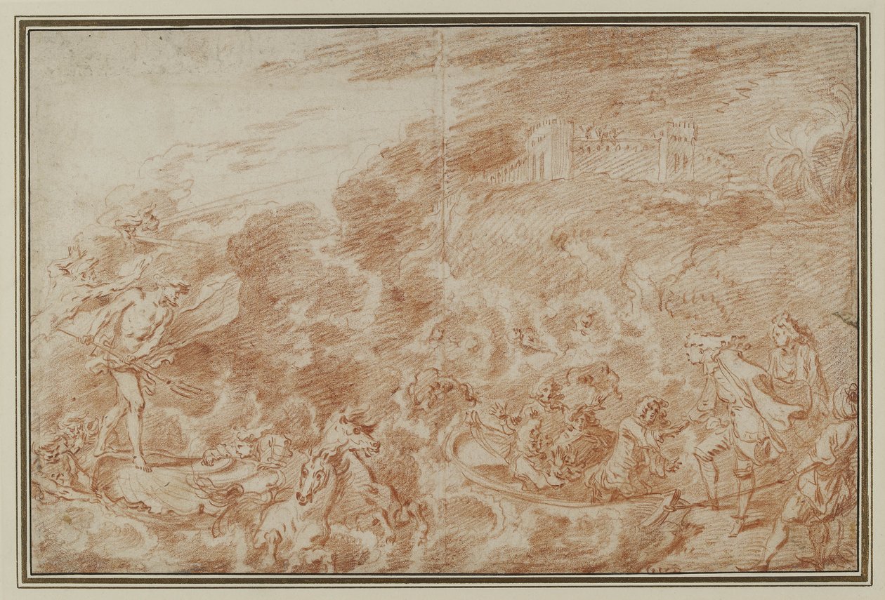 Storm på sjøen (rødt kritt på papir) av Jean Antoine Watteau