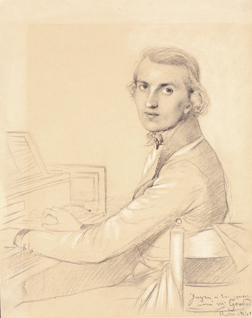Charles Gounod (1818-93) 1841 (grafitt på papir forsterket med hvitt kritt) (se også 159090) av Jean Auguste Dominique Ingres