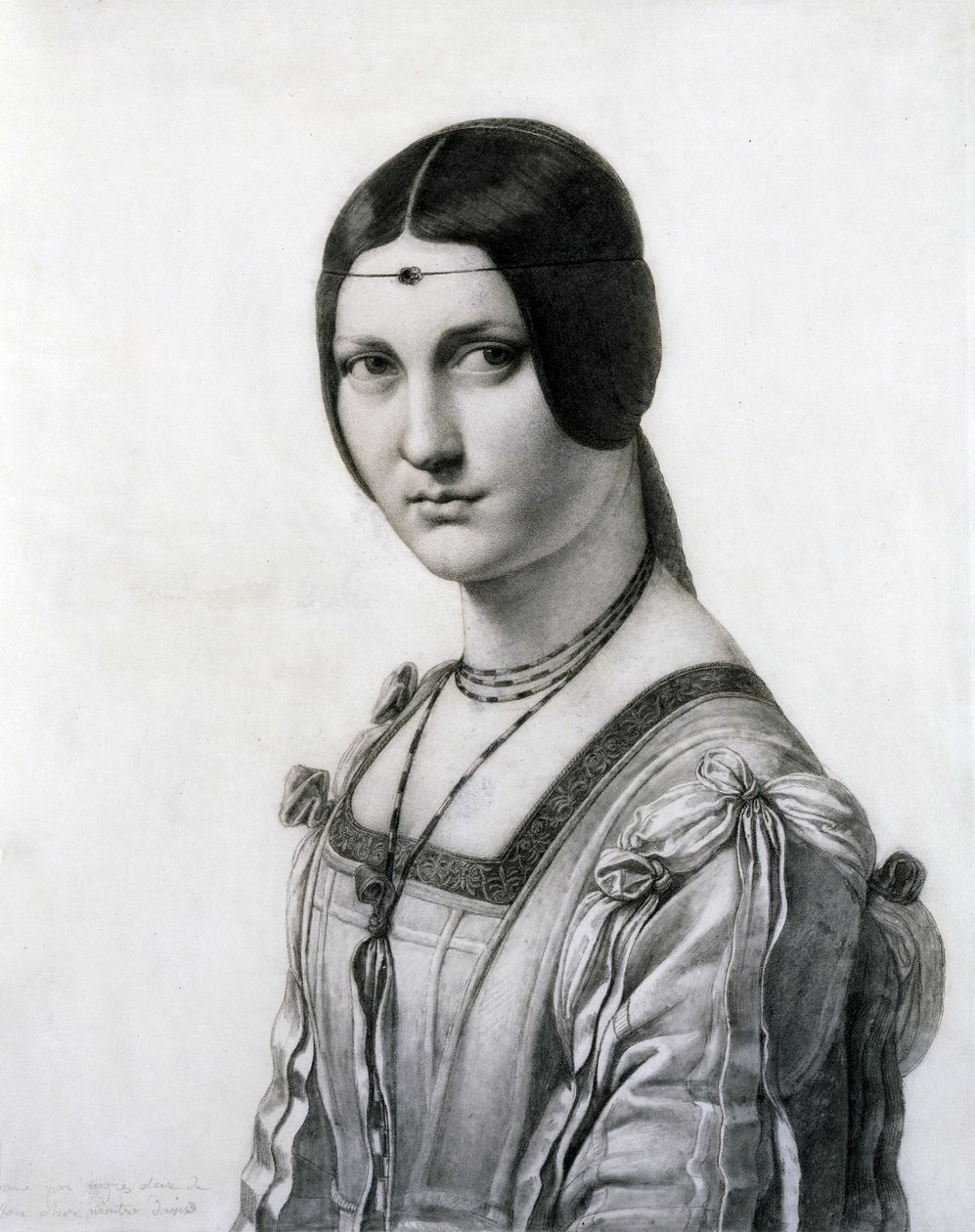 La Belle Ferronniere (svart kritt og vask på papir) av Jean Auguste Dominique Ingres