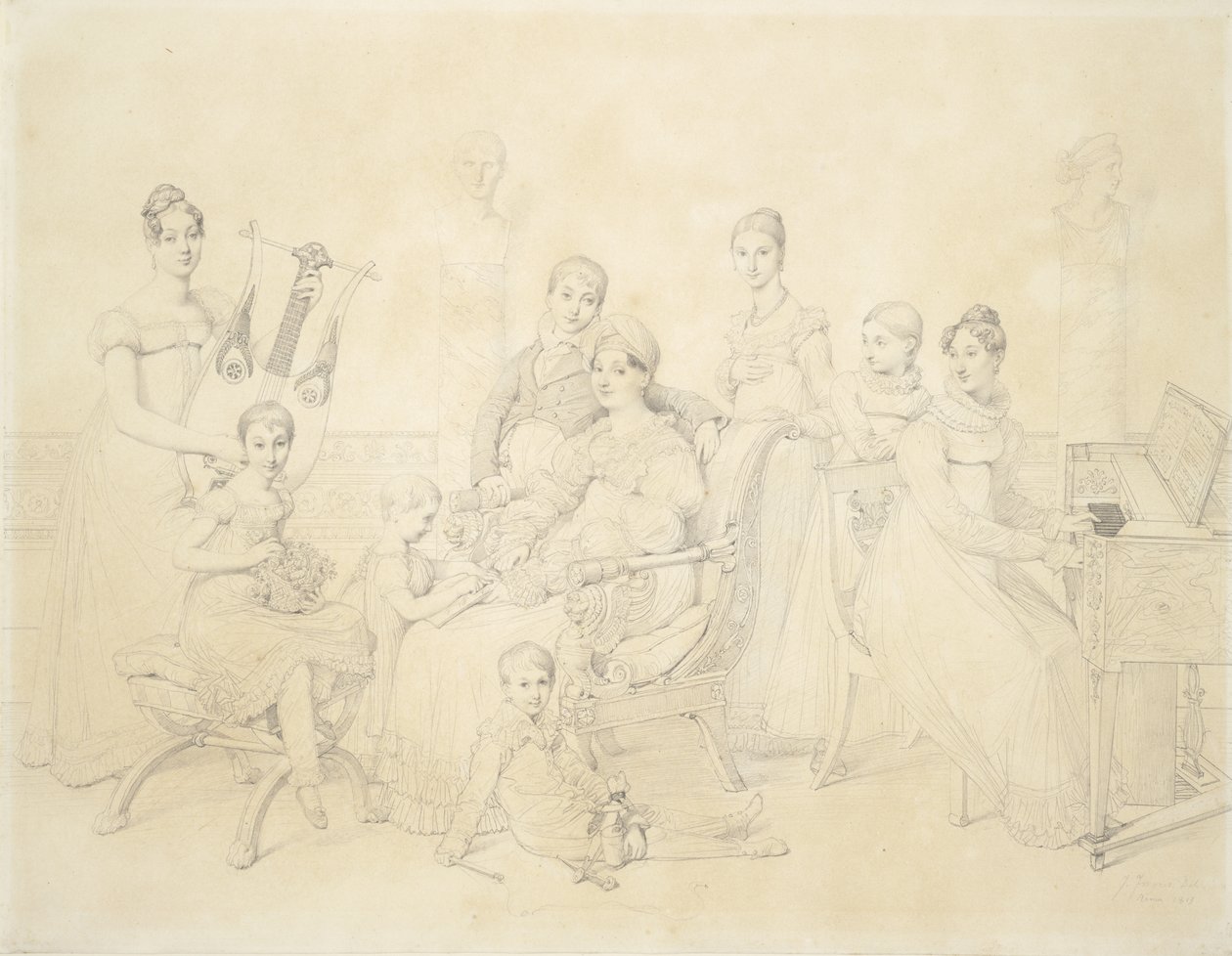 Portrett av familien til Lucien Bonaparte, 1815 (grafitt på papir) av Jean Auguste Dominique Ingres