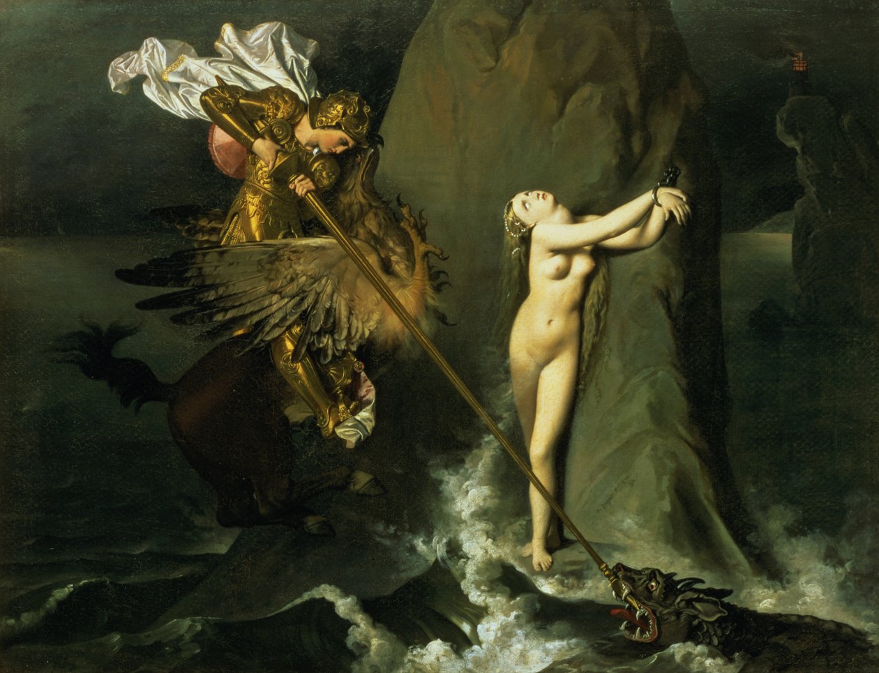 Ruggiero redde Angelica, 1819 av Jean Auguste Dominique Ingres