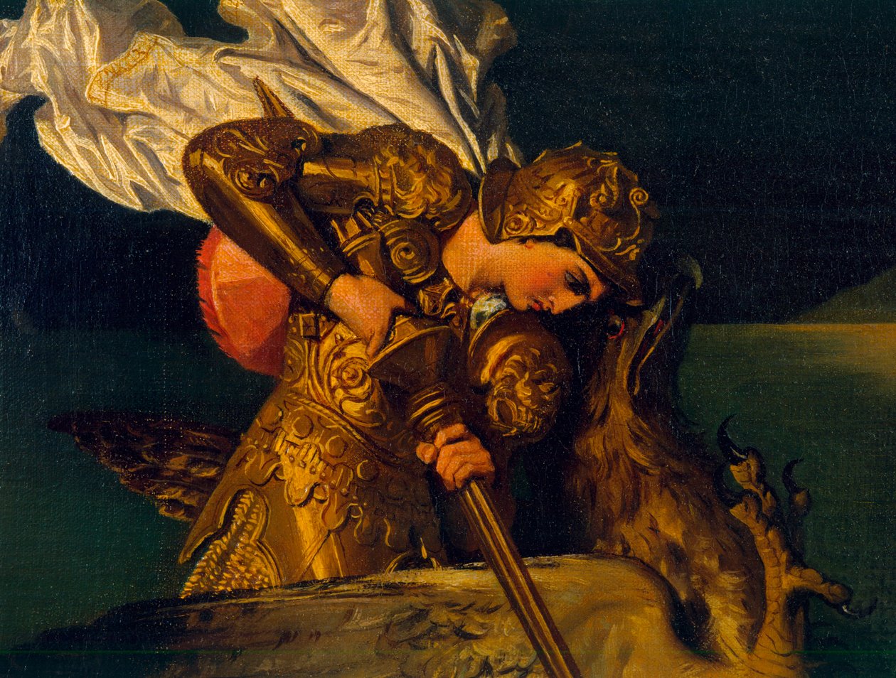 Ruggiero Rescuing Angelica, detalj av Ruggiero, 1819 (detalj av XIR 59757) av Jean Auguste Dominique Ingres